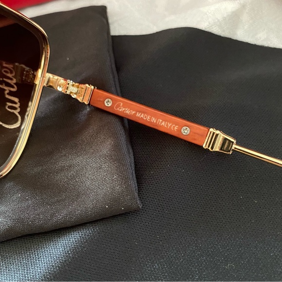 Cartier Wooden Temple Brown Square Sunglasses - Picture 7 of 9